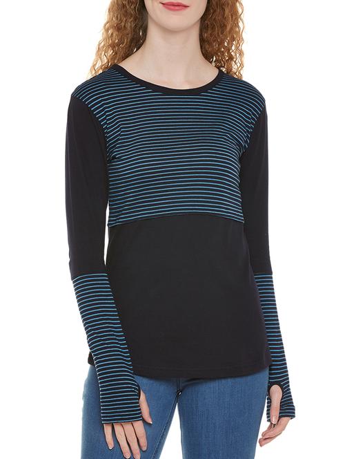 thumbhole sleeved striped tee - 13950024 - Very Small Image - 1