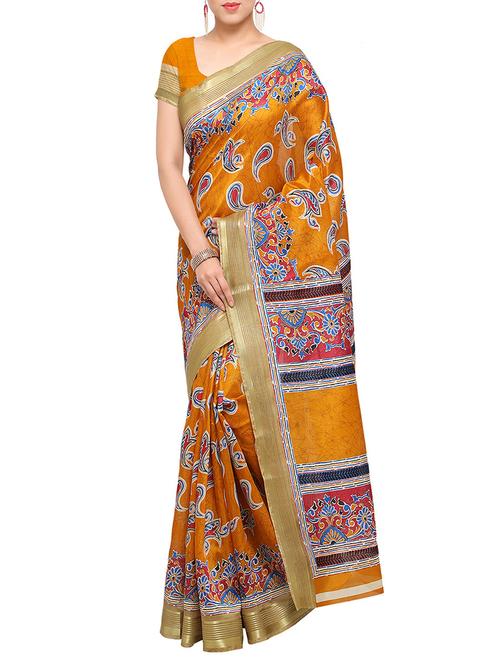 orange art silk printed saree with blouse - 13950778 - Very Small Image - 1