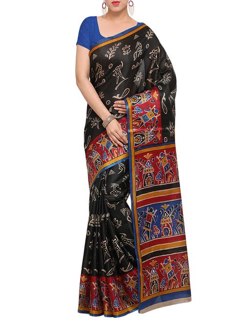 black art silk printed saree with blouse - 13950802 - Very Small Image - 1