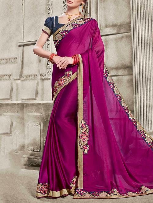 purple bordered chiffon saree with blouse - 13953316 - Very Small Image - 1