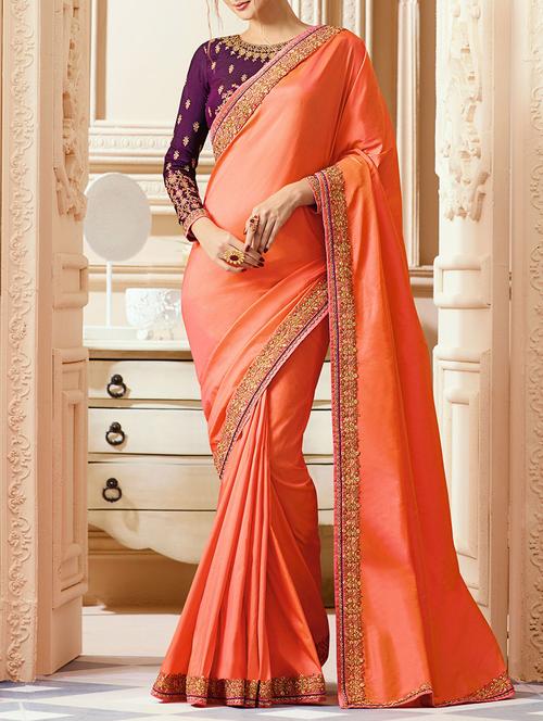 orange bordered silk saree with blouse - 13953372 - Very Small Image - 1