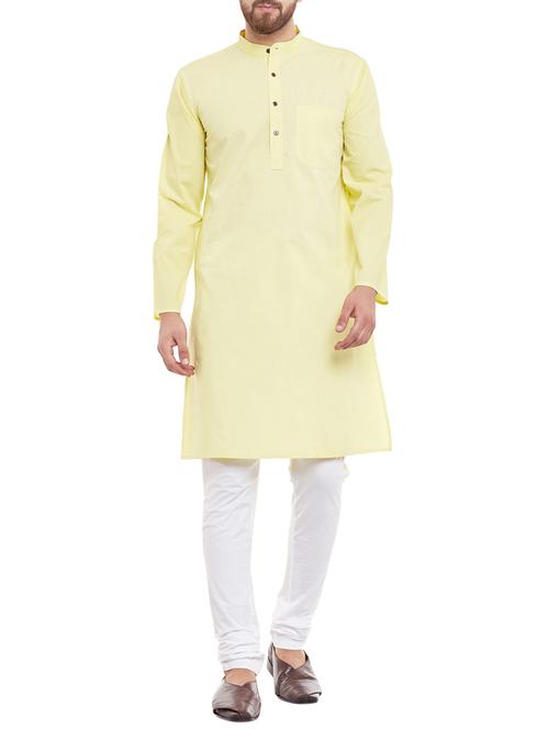yellow cotton long kurta - 13953396 - Very Small Image - 1