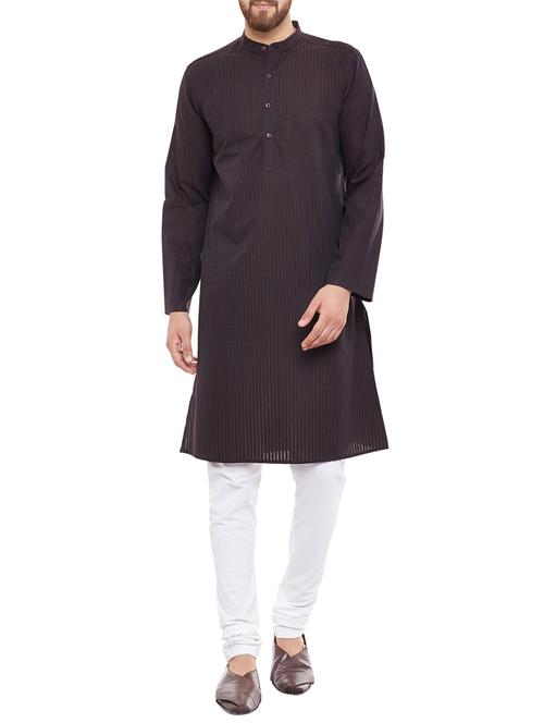 brown cotton striped kurta - 13953397 - Very Small Image - 1