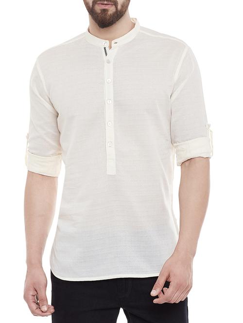 solid white cotton short kurta - 13953417 - Very Small Image - 1