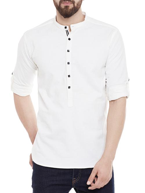 white cotton short kurta - 13953418 - Very Small Image - 1