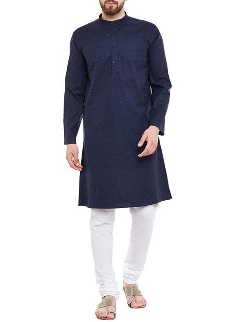 navy blue printed cotton kurta - 13953424 - Very Small Image - 1