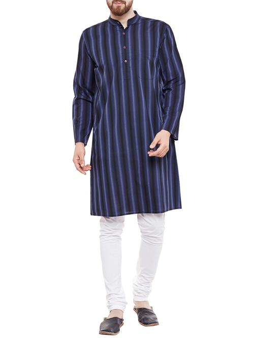 dark blue cotton striped kurta - 13953425 - Very Small Image - 1