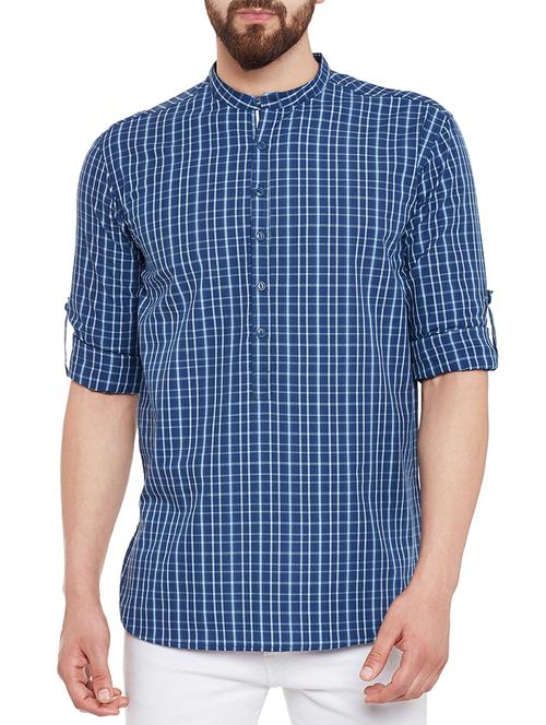 dark blue cotton short kurta - 13953428 - Very Small Image - 1