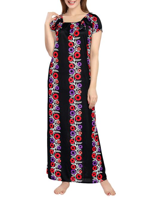 black satin printed gowns - 13956912 - Very Small Image - 1