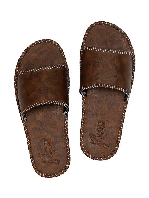 brown leatherette slip on slipper - 13957954 - Very Small Image - 1