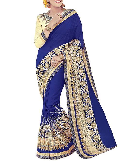 blue georgette embroidered saree with blouse - 13959158 - Very Small Image - 1