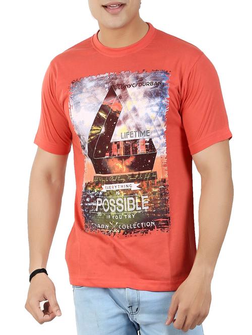 orange cotton front print t-shirt - 13959746 - Very Small Image - 1