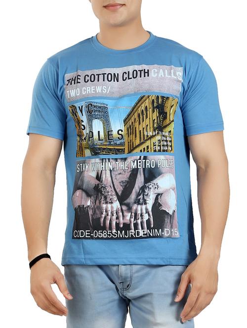 blue cotton front print t-shirt - 13959751 - Very Small Image - 1