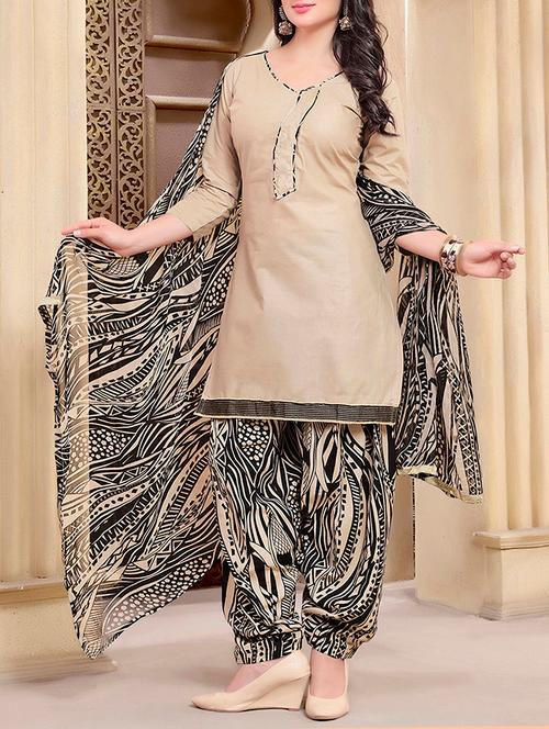 beige patiyala suit dress material - 13960270 - Very Small Image - 1