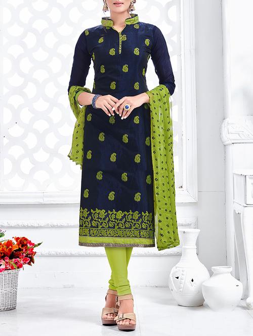 blue churidaar suit dress material - 13960274 - Very Small Image - 1
