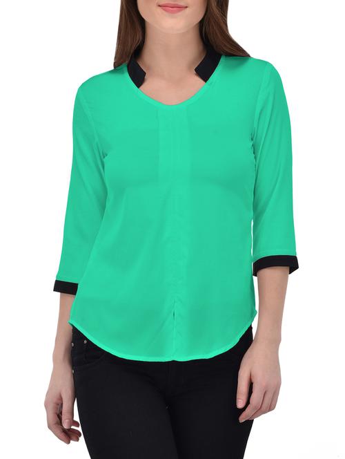 contrast collar and cuff detail top - 13961948 - Very Small Image - 1