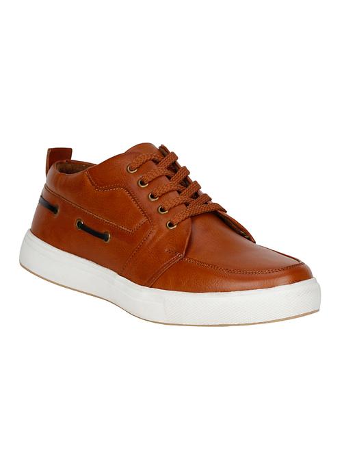brown leatherette lace up boat shoes - 13962971 - Very Small Image - 1