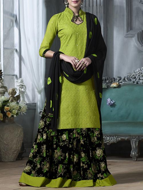 green cotton embroidered unstitched suit - 13965403 - Very Small Image - 1