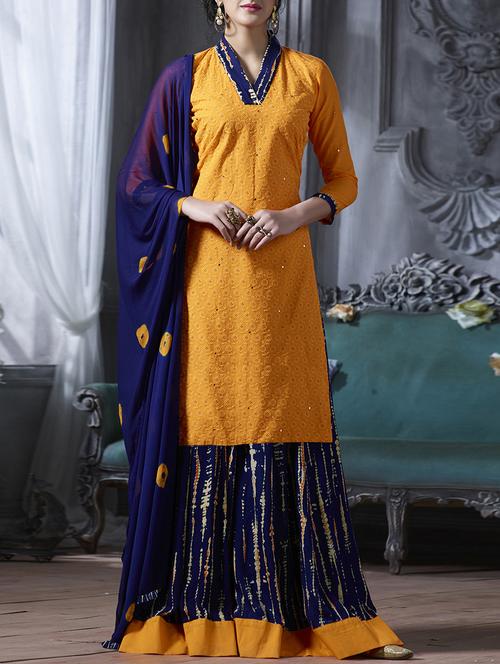 orange cotton embroidered unstitched suit - 13965409 - Very Small Image - 1
