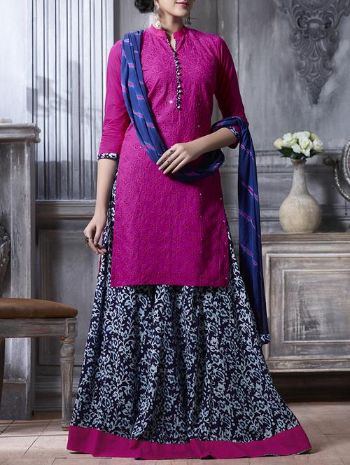 magenta cotton embroidered unstitched suit - 13965410 - Very Small Image - 1