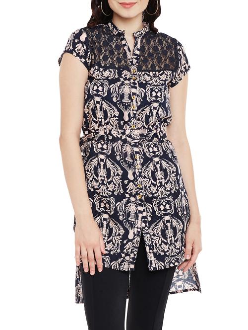navy blue printed viscose assymmetric tunic - 13965416 - Very Small Image - 1