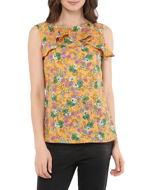 yellow floral printed ruffle top - 13965431 - Very Small Image - 1