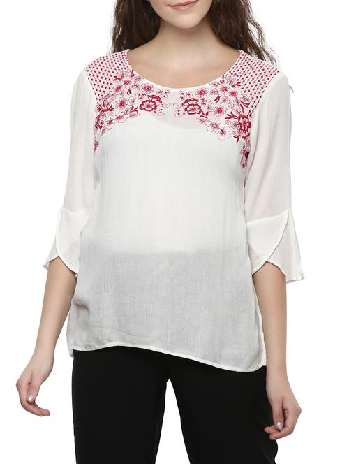 white embroidered regular top - 13965435 - Very Small Image - 1