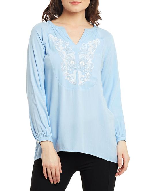 light blue embroidered viscose regular top - 13965447 - Very Small Image - 1