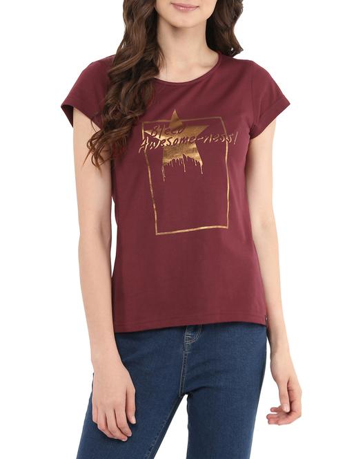 maroon printed cotton regular tee - 13965471 - Very Small Image - 1
