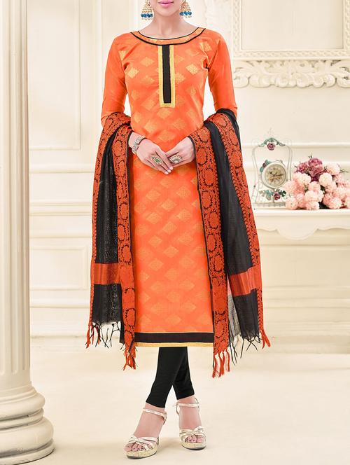 orange cotton blend a-line unstitched suit - 13967908 - Very Small Image - 1