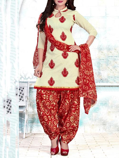 cream chanderi patiyala unstitched suit - 13967922 - Very Small Image - 1