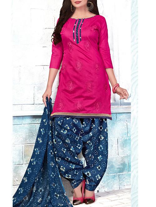 pink chanderi patiyala unstitched suit - 13967927 - Very Small Image - 1