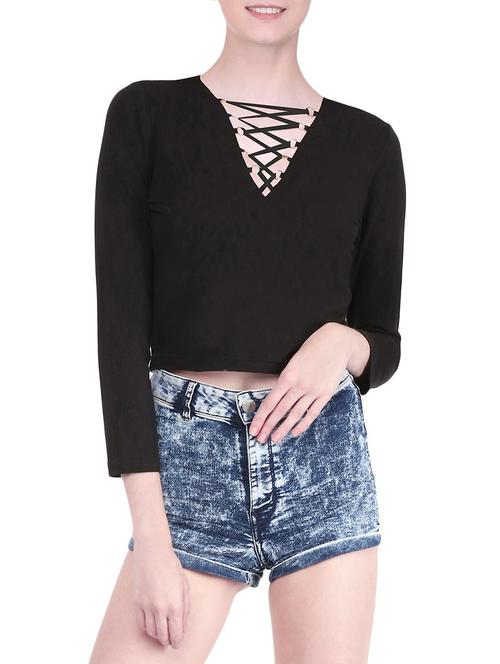 solid black viscose crop top - 13968705 - Very Small Image - 1