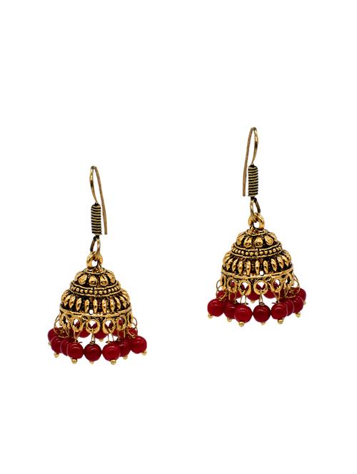 red metal jhumka earrings - 13968758 - Very Small Image - 1
