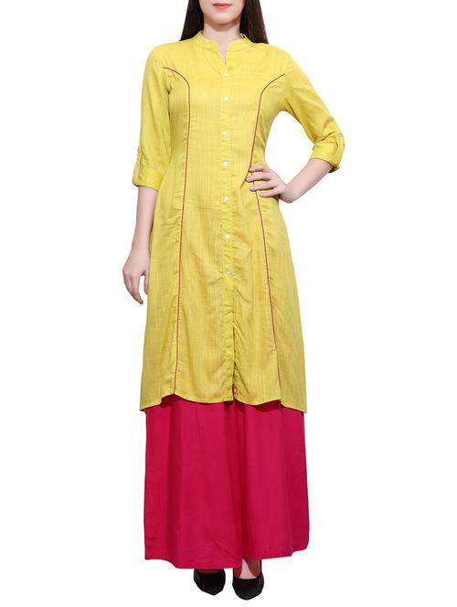 yellow rayon kurta palazzo set - 13968884 - Very Small Image - 1