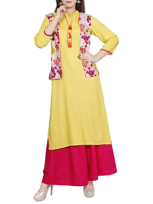yellow rayon kurta palazzo set - 13968894 - Very Small Image - 1