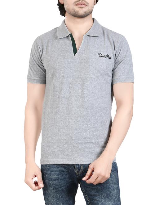grey solid collared t-shirt - 13972417 - Very Small Image - 1