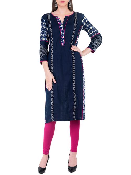 blue cotton straight kurta - 13973414 - Very Small Image - 1