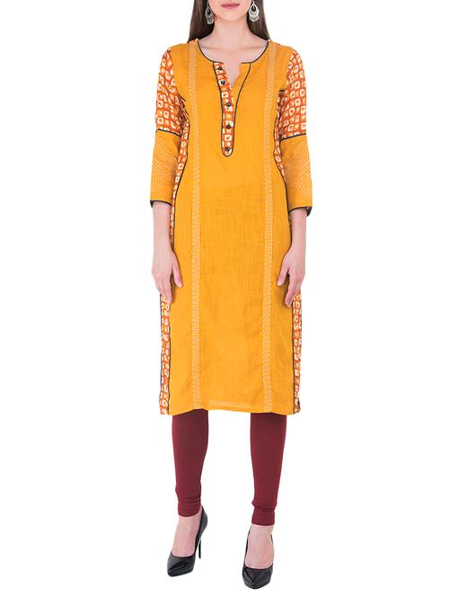 yellow cotton straight kurta - 13973415 - Very Small Image - 1