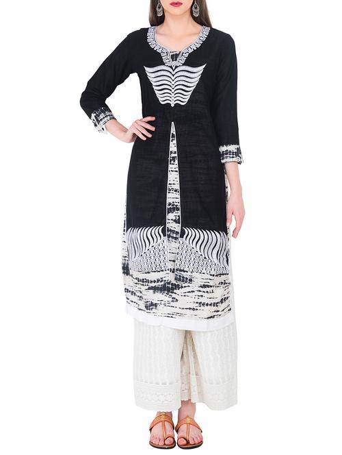 black cotton straight kurta - 13973426 - Very Small Image - 1