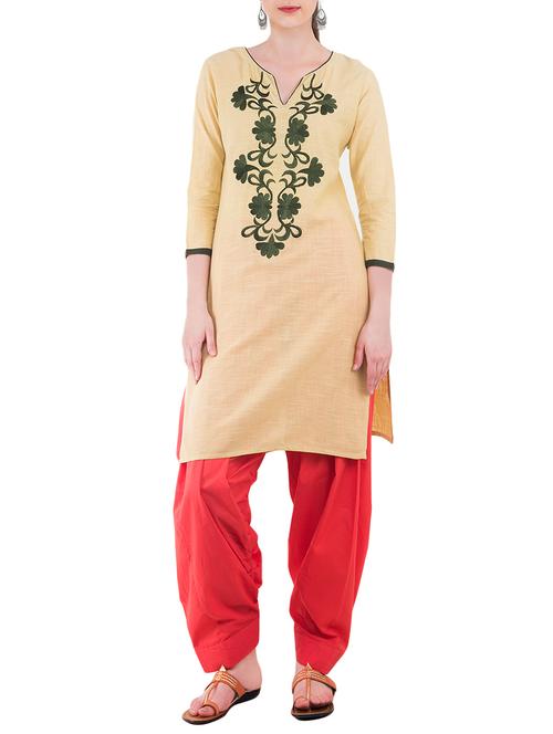 beige cotton straight kurta - 13973432 - Very Small Image - 1
