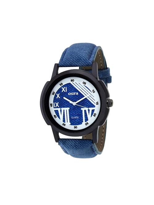 oura round blue dial leather watch for men - 13973604 - Very Small Image - 1