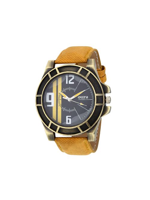 oura round yellow dial leather watch for men - 13973612 - Very Small Image - 1
