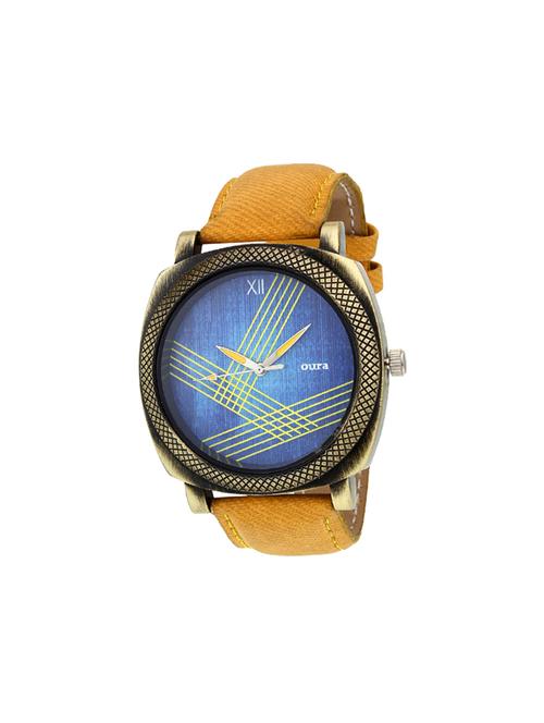 oura round yellow dial leather watch for men - 13973613 - Very Small Image - 1