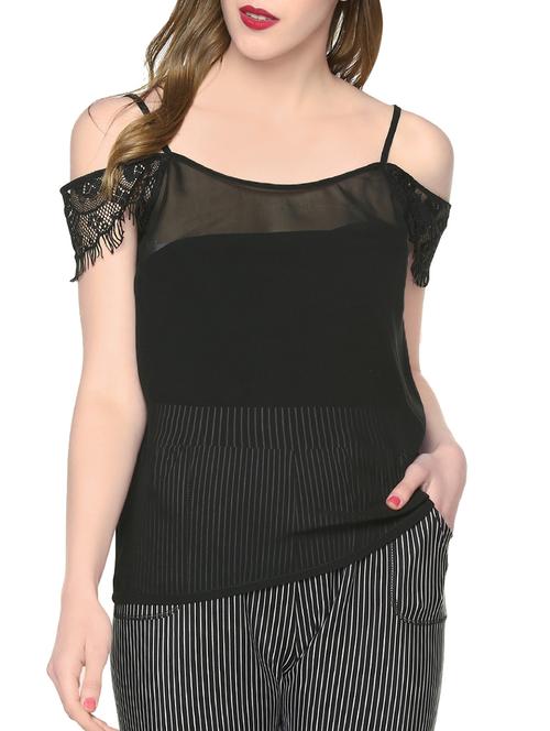 eyelash lace cold shoulder sheer top - 13973629 - Very Small Image - 1