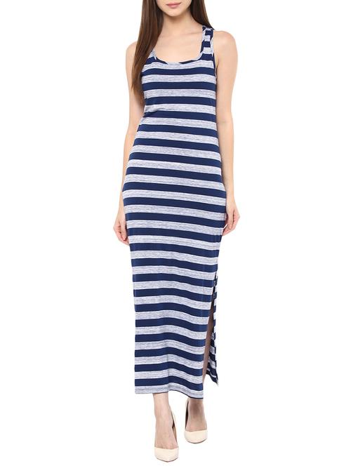 blue viscose maxi dress with side slit - 13974442 - Very Small Image - 1