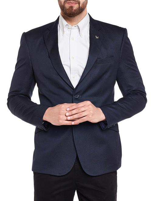 navy blue wool & polyester blend formal blazer - 13974483 - Very Small Image - 1