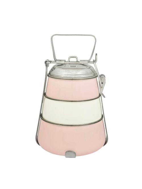 elan three tier stainless steel lunch bento box powder pink & off white - 13976106 - Very Small Image - 1