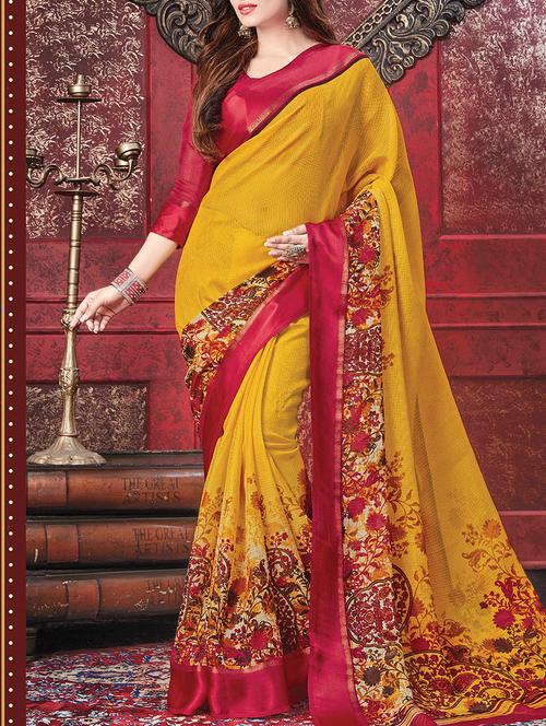 yellow kota printed saree with blouse - 13976558 - Very Small Image - 1