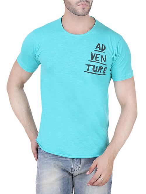 turquoise cotton chest print tshirt - 13977405 - Very Small Image - 1